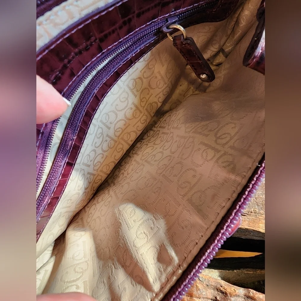 Charles David Purple Leather with Gold hardware Purse - Animal Embossed Print